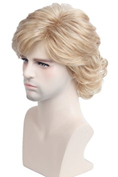 Cosplay Wig Short Natural Wave Style Layered Halloween Synthetic Fiber Hair Wigs for Women Men (Brown Blonde)