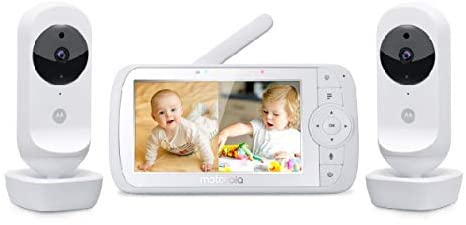 Motorola Ease 35 Twin Baby Monitor with 2 Cameras 5.0 Inch Video Baby Monitor HD Display Split Screen Display Night Vision TwoWay Communication Lullabies Zoom Room Temperature, White