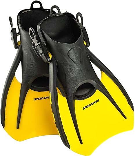 Phantom Aquatics Snorkel Fins, Swim Fins Travel Size Short Adjustable for Snorkeling Diving Adult Men Women Kids Open Heel Swimming Flippers   Net Carry Bag…