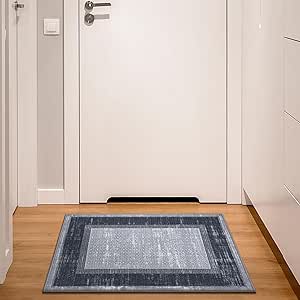 Ottomanson Ottohome Non-Slip Rubberback Bordered Design 2x3 Indoor Area Rug/Entryway Mat, 2'3" x 3', Gray/Navy