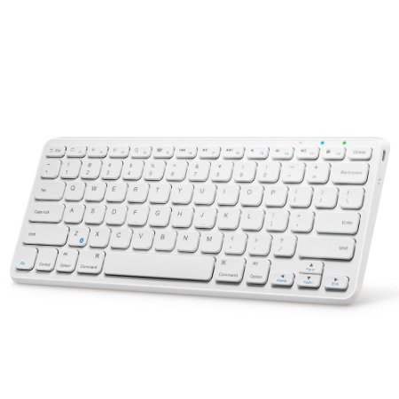 Anker Ultra Compact Slim Profile Wireless Bluetooth Keyboard for iOS, Android, Windows and Mac with Rechargeable 6-Month Battery (White)