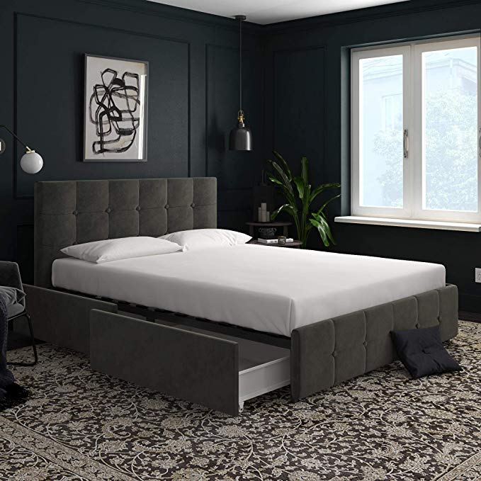 DHP 4344439 Rose Storage, Grey Velvet-Queen Upholstered Bed