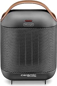 De'Longhi HFX30C18.AG Ceramic Heater, Mobile Heater for Fast and Spot Heat Supply, 2 Power Levels, Anti-Frost Function, 1,800 W Power, Grey