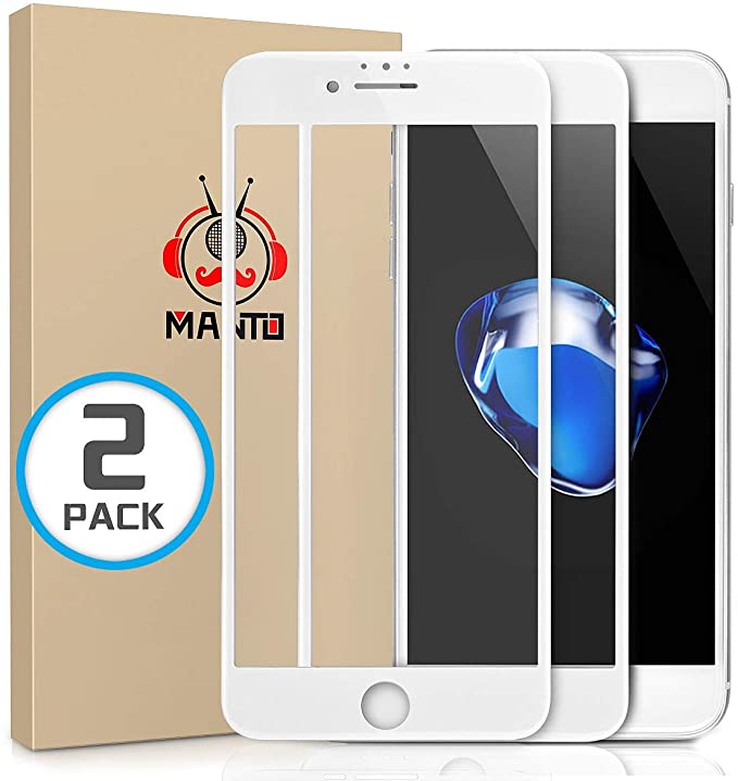 MANTO 2-Pack Screen Protector for iPhone SE (2nd Gen) 8 7 6S 6 4.7 Inch Full Coverage Tempered Glass Film Edge to Edge Protection White