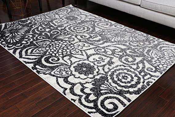 Paris Collection Oriental Carpet Area Rug Black Cream 5x7 6x8 5'2x7'4