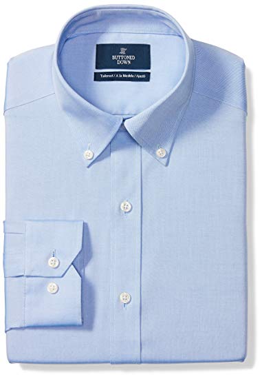 Amazon Brand - BUTTONED DOWN Men's Tailored Fit Button-Collar Solid Pinpoint Dress Shirt, Supima Cotton Non-Iron