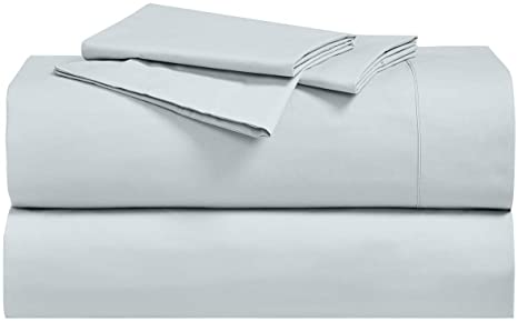 Abripedic Crispy Percale Sheets, 300-Thread-Count, 4PC Solid Sheet Set, 100% Cotton, Up to 18 Inch Deep Pocket, Top Split King, Sea