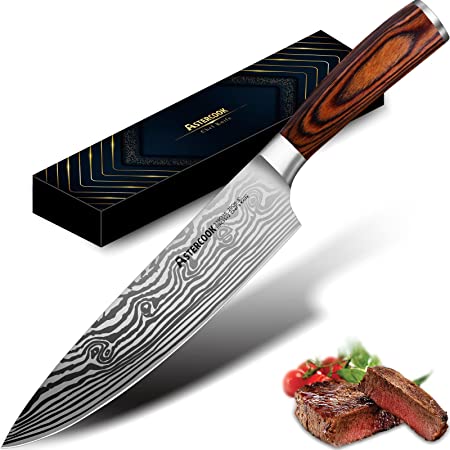 Chef Knife, 8 Inch Professional Kitchen Damascus Chef Knife, German High Carbon Stainless Steel Ultra Sharp Knife, Chefs Knives with Ergonomic Handle and Gift Box