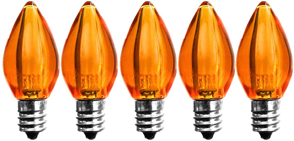 EZLS C7 Orange LED Bulbs - 5 Pack Smooth Lens Orange Transparent C7 Replacement Bulbs