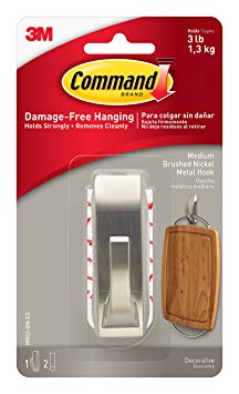 Command Modern Reflections Metal Hook, Medium, Brushed Nickel, 1-Hook (MR02-BN-ES)