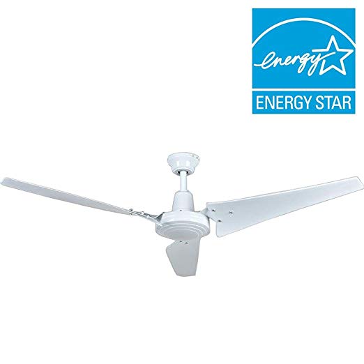 Hampton Bay Ceiling Fan, 60 In. White Industrial Fan With Energy Star Rating 92856, Wall Switch,  Patented High Efficiency Blades