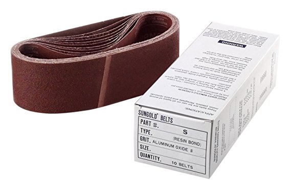 Sungold Abrasives 64571 Aluminum Oxide X-Weight Cloth 220 Grit Portable Sanding Belts (8/Box), 3"X21"