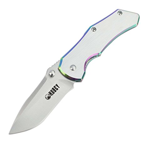 KUBEY Integral Lock Mini EDC Pocket Knife with Clip,Lightweight,12C27 Drop Point Blade Stainless Steel Handle,3-1/2-Inch Closed