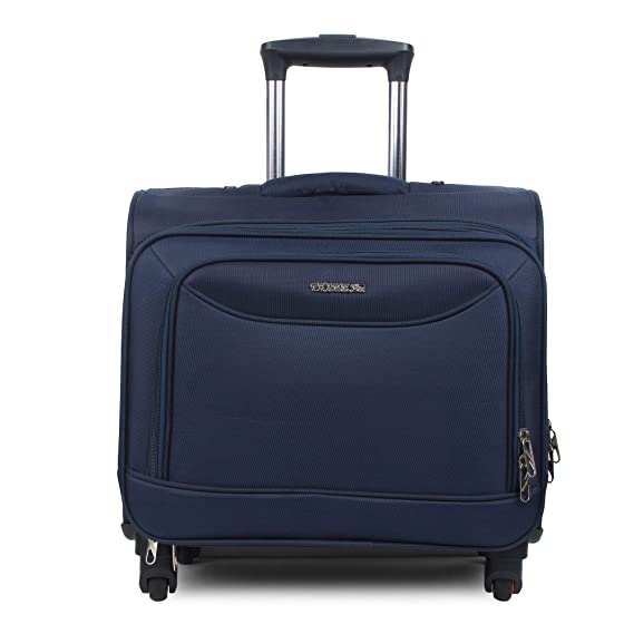 THAMES MILESTON Tourister Broadway Skybagage Polyester 40 Litre Overnighter Laptop Roller Case | Cabin Luggage | Overnight Business Trolley Bag | Cabin Overnighter (Pilot Trolley) (Navy Blue)