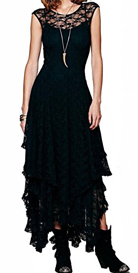 R.Vivimos Women Lace Asymmetrical Long Dresses   Lining 2 Piece