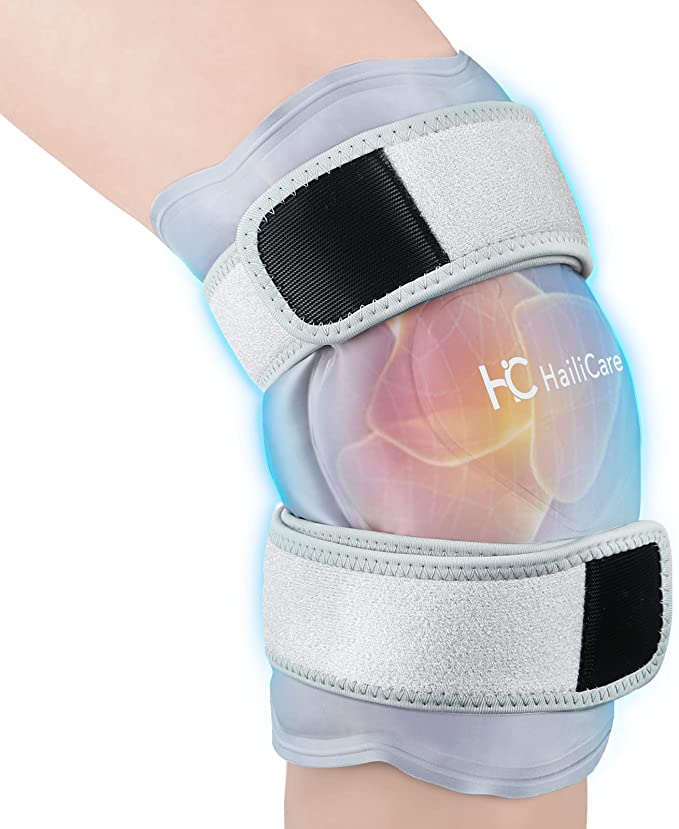 HailiCare Knee Ice Pack for Injuries Reusable, Gel Ice Wrap with Cold Compression and Straps for Injury and Swelling, Bruises, Surgery Recovery - Soft Plush Lining