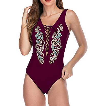 Eternatastic Womens Vintage Bikini Sets One Piece Swimsuits Embroidery Seqins Beach Swimwear Bathing Suit