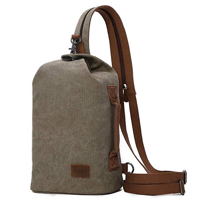 Canvas Sling Bag - Crossbody Backpack Shoulder Casual Daypack Chest Bags Rucksack for Men Women Outdoor Cycling Hiking Travel (Olive Green)