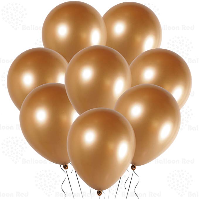 12 Inch Shiny Glossy Chrome Latex Balloons (Premium Helium Quality), Pack of 24, Metallic Chrome Gold