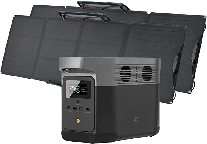 EF ECOFLOW DELTA mini Solar Generator and 2 110W Solar Panel with 5x120V/1400W AC Outlets, Solar Portable Lithium Battery Power Station Outdoors Camping RV/Van Hunting Emergency