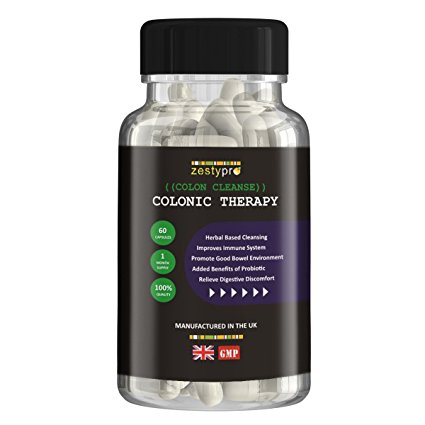 Zestypro Colonic Therapy Colon Cleanse and Probiotic / Relieve Indigestion, Flatulence And Bloating / Stimulate Immune System / Balancing Effect on Digestive System / Ease Intestinal Tract Discomfort And Promote Regularity of Bowel Movement / Better Absorption Of Nutrients / Introduce Good Bacteria / Facilitate Overall Health / 100% Vegetarian and Vegan Safe / Manufactured in the UK - 100% Money Back Guarantee.