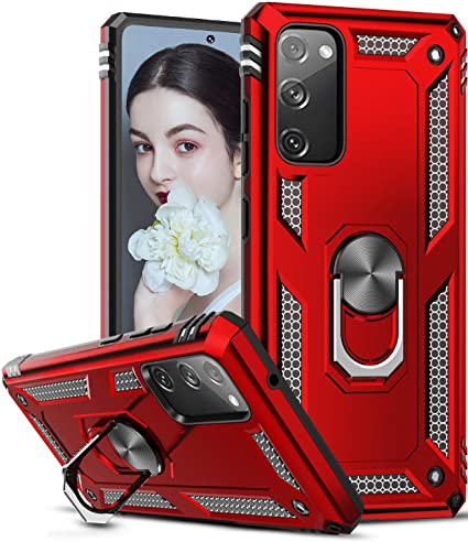 LeYi Samsung Galaxy S20 FE 5G Case, (Not Fit Galaxy S20) [Military-Grade] Defender Protective Phone Case Cover with Ring Holder Kickstand for Samsung S20 FE 5G, Red