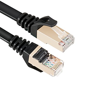 Vandesail® CAT7 Shielded RJ45 Ethernet Patch Cable / Network Cable / Professional Gold Plated Plug STP Wires Cat 7 Networking Cable Premium / Patch / Modem / Router / LAN (164 ft-50 meters-Black Oblate Shielded)