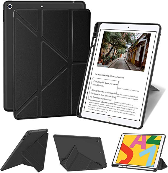 Supveco iPad 10.2 Case 2019 with Pencil Holder, Auto Wake/Sleep, Multiple Viewing Angles for iPad 7th Generation Case (Black)