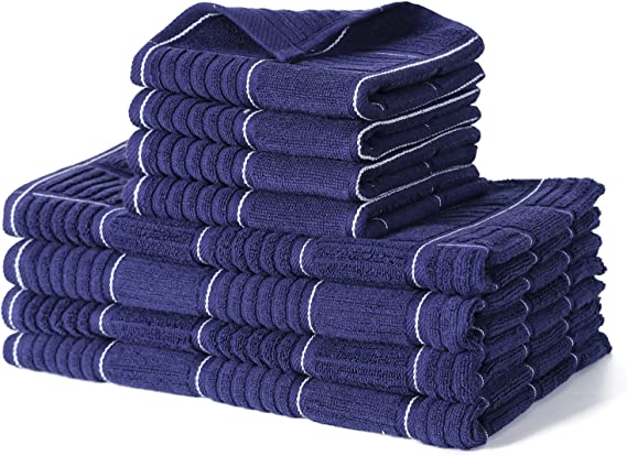 Glynniss Kitchen Towels and Dishcloths Set, Four Kitchen Dish Towels 16x26 Inches, Four Absorbent Dish Cloths for Washing Dishes 12x12 Inches, Cleaning and Drying for Everyday Use Pack of 8 (Blue)