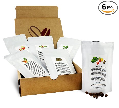 Specialty Whole Bean Coffee Sampler, 6 Fresh Roasted Bags of Whole Bean Medium Roast Coffee, Kona, Costa Rican, PNG, Colombian, Etc (2oz Each, 12oz Total)