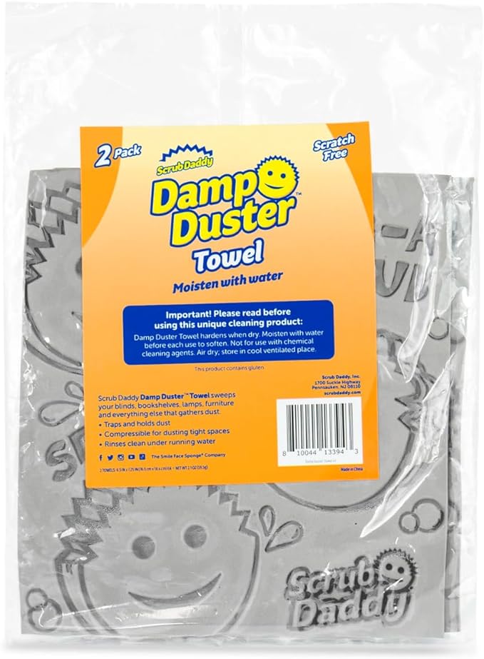 Scrub Daddy Damp Duster Towel - Durable Sponge-Like Dust Cleaner for Multisurface Dusting, Picking Up Pet Hair, Dirt & Grime of All Kinds - Reusable, Soft, Flexible, Absorbent Cleaning Supplies (2ct)