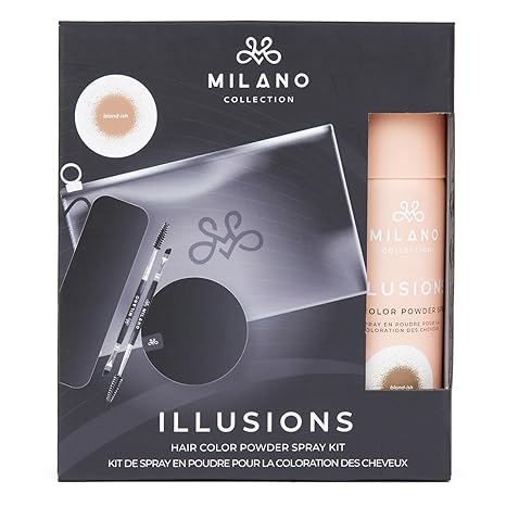 Milano Illusions Kit, Includes Blond-ish Hair Color Powder Spray, Protector Band, Spray Removal Band, Two Spoolie Hairline Brushes, Storage Bag