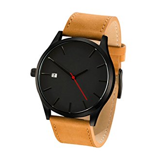 COCOTINA Men's Fashion Leather Band Wrist Watch Quartz Watch (Brown)