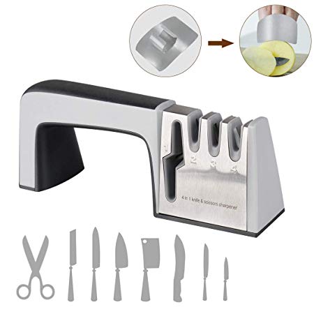 MIGECON Knife Sharpener Stainless-Steel Kitchen 4-Stage Ceramic Polish Blades Tool for Home Restaurant