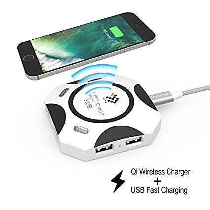 Wireless Charger, WMZ Qi Wireless Charger Pad with Multi-port USB Charger Desktop Hub for iPhone 8 / 8 Plus, iPhone X, Galaxy Note 5, S7 / S7 Edge / S6 and Other Qi Devices (Black)