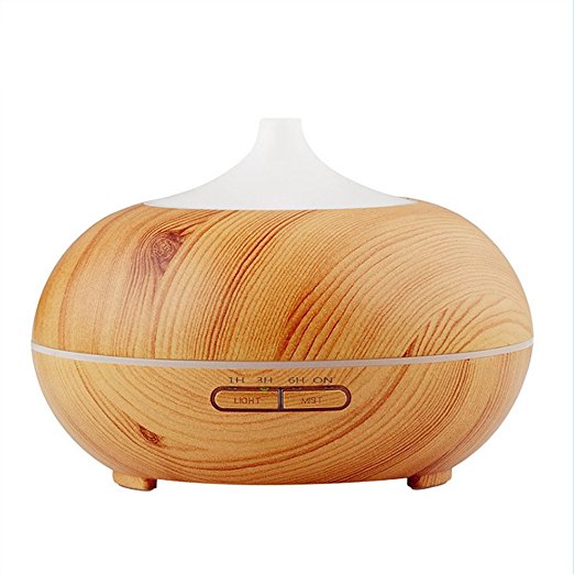 Aromatherapy Essential Oil Diffuser, Walkas 300ml Wood Grain Ultrasonic Cool Mist Whisper-Quiet Humidifier (Shallow wooden-grain)