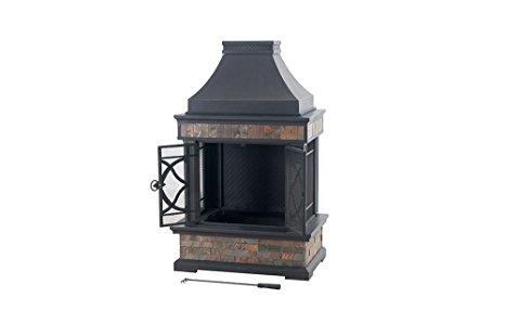 Sunjoy 35.4" x 23.6" x 56.6" Elson Slate and Steel Fireplace - Black Bronze, Large