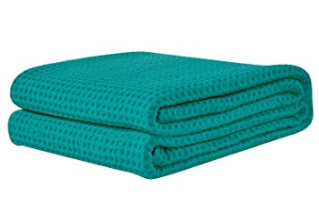 PHF Waffle Weave Blanket 100% Cotton King Size Green