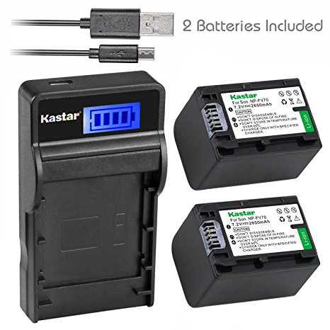 Kastar Battery (X2) & SLIM LCD Charger for Sony NP-FV70 NP-FH70 FV70 FH70 NPFV70 NPFH70 FV70 & FDR-AX53 HDR-CX675 HDR-CX455 HDR-CX900 TD30V HDR-PV710V HDR-PJ670 HDR-PJ810 HDR-TD30V FDR-AX33 FDR-AX100