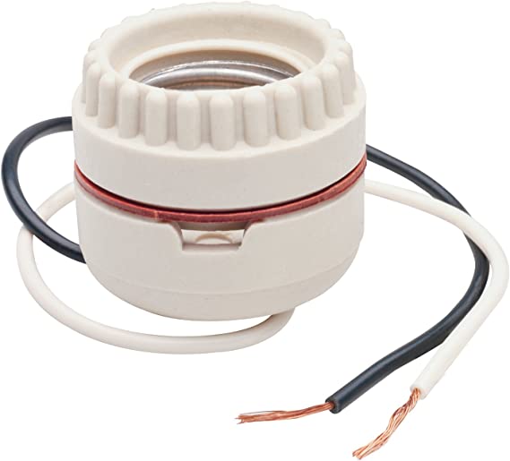 Legrand-Pass & Seymour 8101CC10 Medium Base Incandescent porcelain Lamp Holder, Keyless, Single Circuit, 2-Piece Ring with Leads 1 3/8-Inch to 1 1/2-Inch Hole
