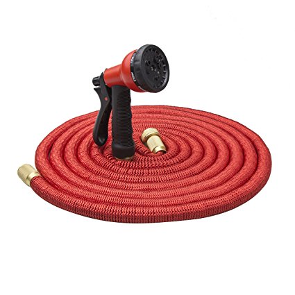 OROROW 50ft Expanding Garden Hose with Triple Latex Core Brass interface Solid Brass Connector, 8 Functions Sprayer Hose Nozzle, Lightweight & Durable, No Twist & Kink - for all Watering Needs (Red)