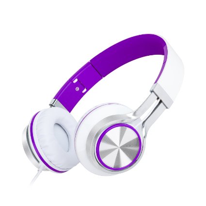 Sound Intone HD200 Stereo Lightweight Folding Headsets with MicrophoneGirls HeadphonesComputer HeadphoneStretchable HeadbandRemote Control ButtonBass Headsetwith Soft Earpad Earphones for IphoneAll Android SmartphonesPcLaptopMp3mp4Tablet Earpieces Wired Music EarphoneWhitePurple