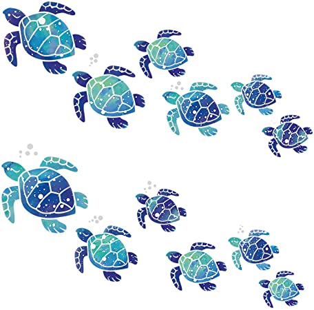 12 Pieces Sea Turtle Wall Decals Turtle Vinyl Stickers Underwater Ocean Decals Waterproof Wall Sticker Decoration for Home Office Living Room Wall Bathroom Toilet