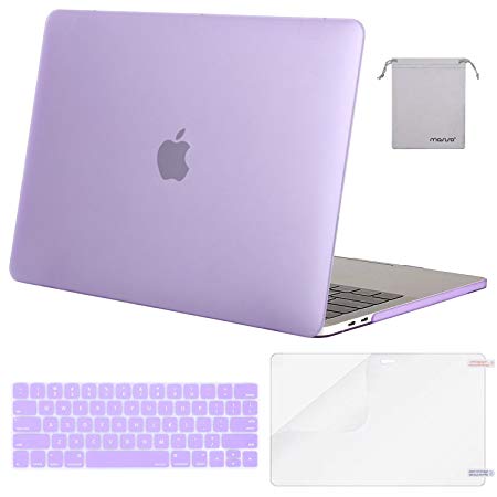 MOSISO MacBook Pro 15 Case 2018 2017 2016 Release A1990/A1707 Touch Bar Models, Plastic Hard Shell & Keyboard Cover & Screen Protector & Storage Bag Compatible Newest Mac Pro 15 Inch, Purple