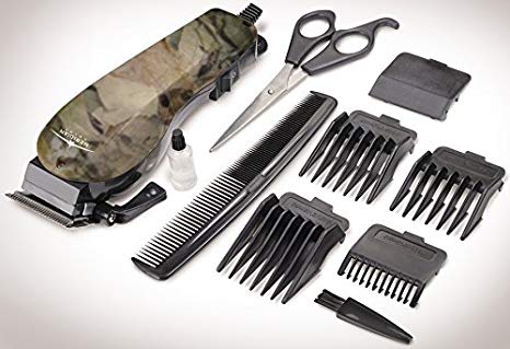 10 Piece Camouflage Hair Clipper Set With Adjustable Guard Comb Cleaning Brush And More