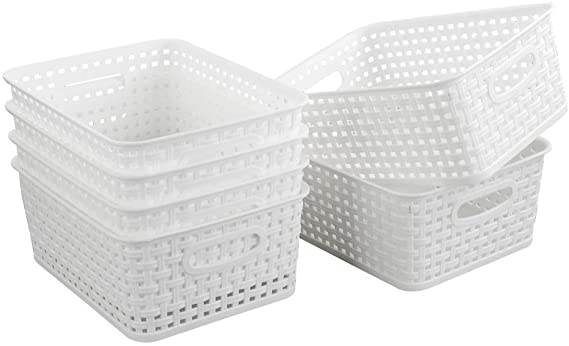 Nicesh 6-Pack White Plastic Small Storage Baskets, 10" x 7.7" x 4"