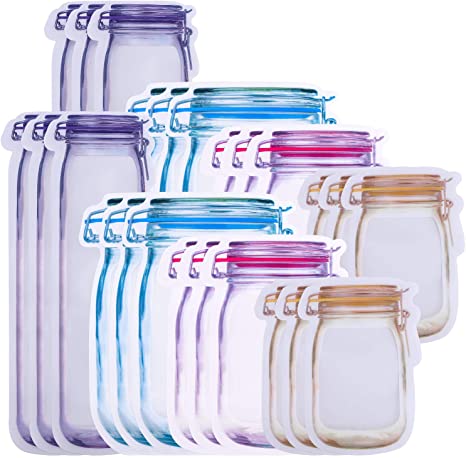 Cooraby 24 Pieces Mason Jar Bags 4 Size Zipper Food Storage Bags Reusable Food Saver Bags for Food and Sandwich