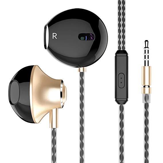 WSCSR in-Ear Headphones, Noise Cancelling Earbuds Balanced Bass Driven Sound Earphones with Mic, Compatible iPhone, iPod, iPad, Samsung Galaxy and More(Champagne Gold)