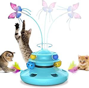 Cat Toys - 4in1 Rechargeable Automatic Cat Toy Interactive Kitten Toy Whack a Mole Fluttering Butterfly Ambush Feather Track Balls Toys Rechargeable Feather Toys Indoor Exercise Kicker