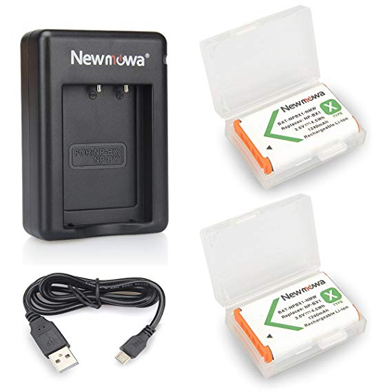 Newmowa NP-BX1 Battery (2-Pack) and Rapid Dual Charger for Sony NP-BX1, NP-BX1/M8,Sony Cyber-shot DSC-HX50V, DSC-HX80, DSC-HX90, DSC-HX90V, DSC-HX95, DSC-HX99, DSC-HX300, DSC-HX400, DSC-RX1, DSC-RX1R, DSC-RX1R II, DSC-RX100, DSC-RX100 II, DSC-RX100 III, DSC-RX100 IV, DSC-RX100 V, DSC-RX100 VI, DSC-RX100 VA, DSC-RX100M6, DSC-RX100M II, DSC-WX300, HDR-AS10, HDR-AS15, HDR-AS30V, HDR-AS50R, HDR-AS100V, HDR-AS100VR, HDR-AS300R, HDR-CX240, HDR-CX405, HDR-MV1, HDR-PJ275, FDR-X3000, FDR-X3000R